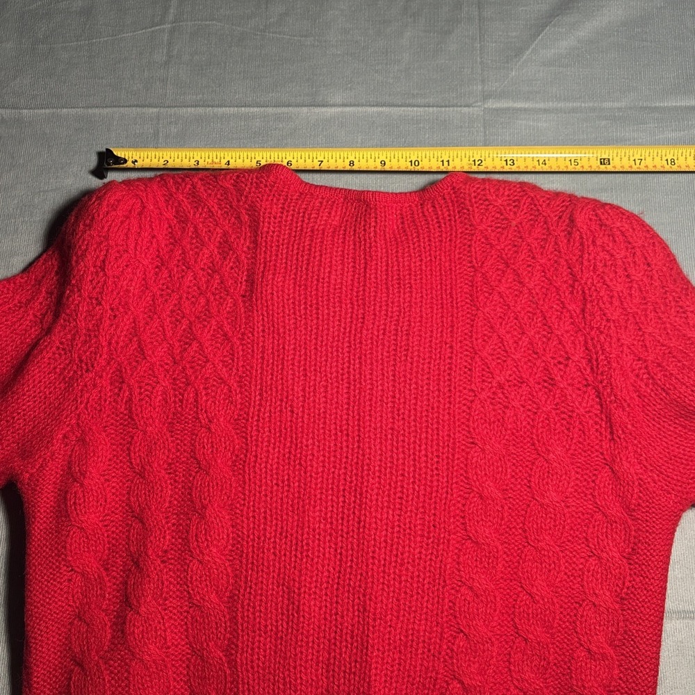 Robert Scott Red Shetland Wool Cable Knit Double Breasted Cardigan Sweater 34 - Picture 4 of 9